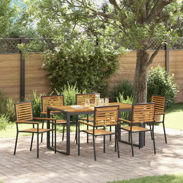 vidaXL Tuin eettafelset 7 st Zwart en Bruin poly rattan