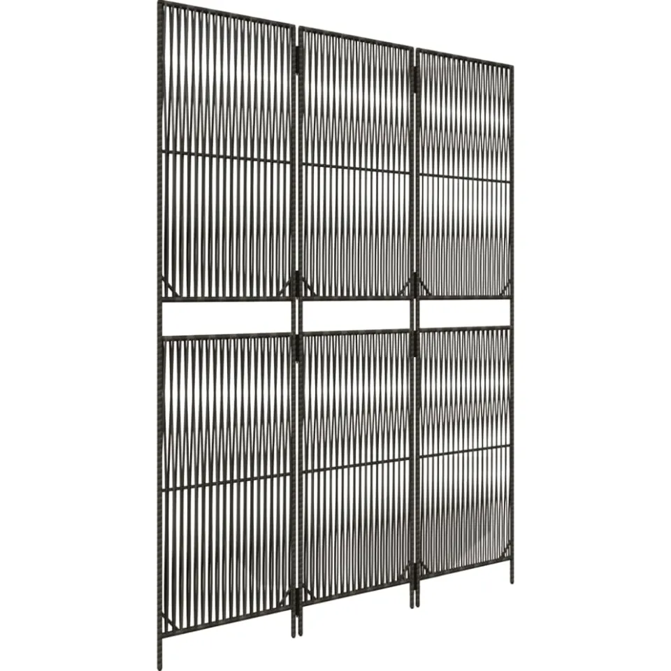 vidaXL Kamerscherm 3 panelen poly rattan grijs