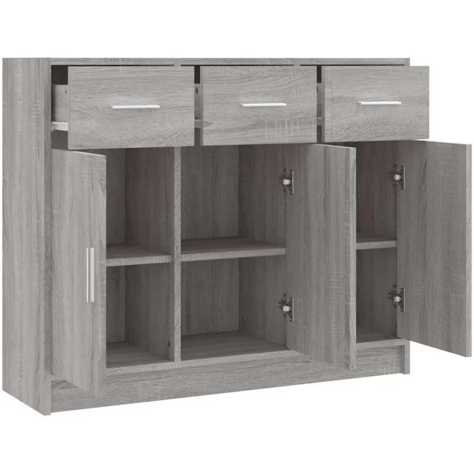 vidaXL Dressoir 91x28x75 cm bewerkt hout grijs sonoma eikenkleurig, foto 4