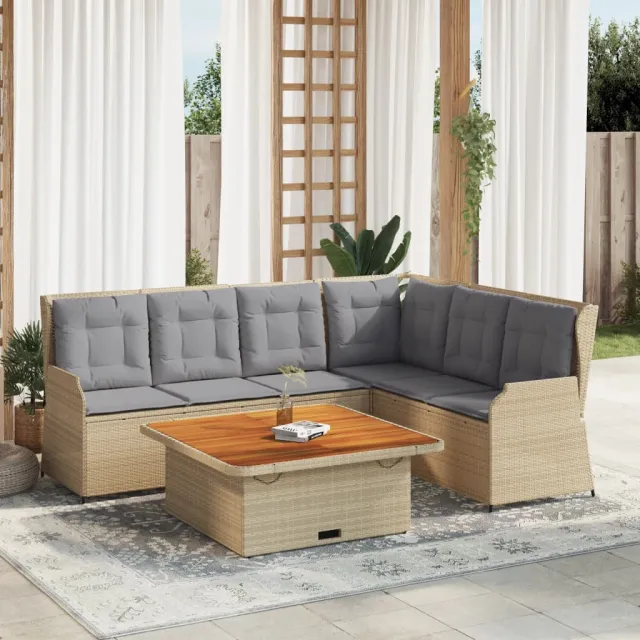 vidaXL 5-delige Loungeset met kussens poly rattan beige, foto 2