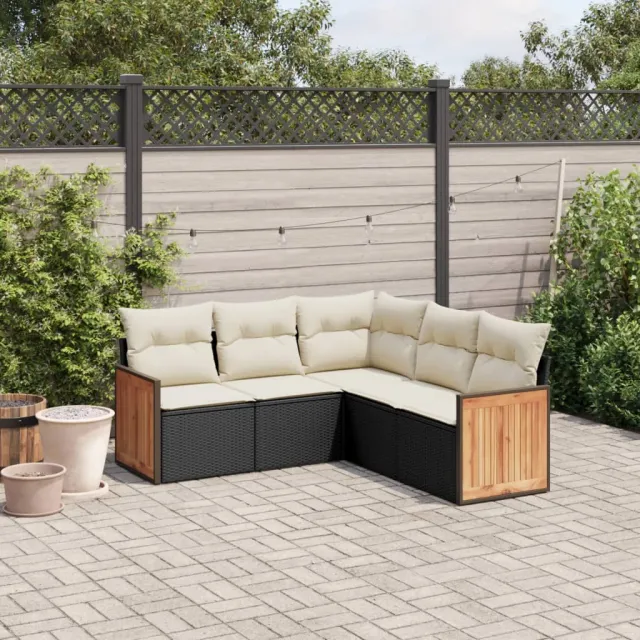 vidaXL 5-delige Loungeset met kussens poly rattan zwart, foto 2