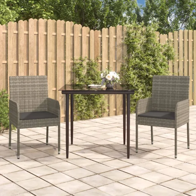 vidaXL 3-delige Tuinset met kussens poly rattan zwart en grijs, foto 2