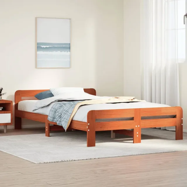 vidaXL Bedframe zonder matras massief grenenhout wasbruin 135x190 cm bruin