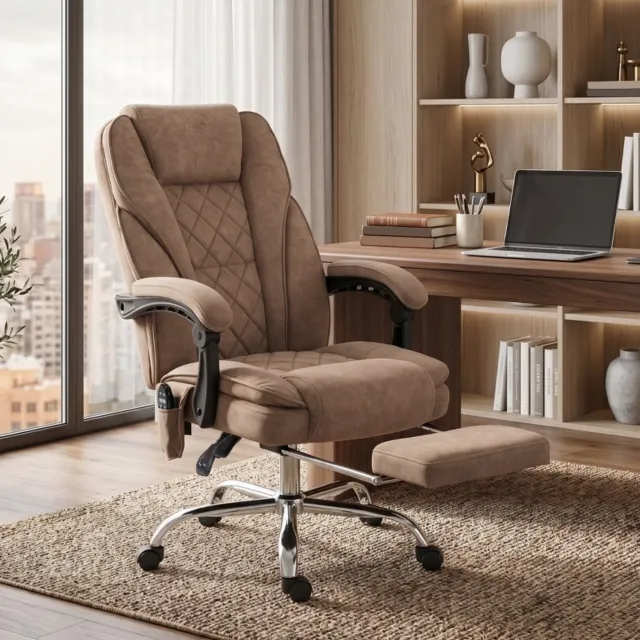 CHICFURN Bureaustoel - Massagefunctie - Kantelbaar met voetsteun - Bruin