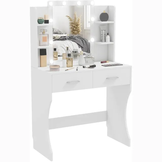 GranMaison Kaptafel - met spiegel en verlichting - Make up tafel - Make up - Toilettafel - Met lades - Wit