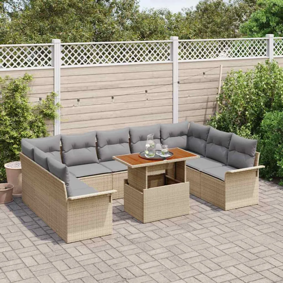 vidaXL Tuin Sofa Set 10 st Beige Poly riet, foto 3