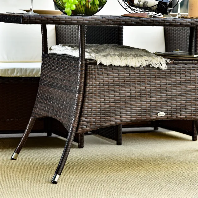 Wishdor Tuintafel - Weerbestendig - Veiligheidsglas - Tuin Of Terras - Polyrattan En Metaal - Bruin - 150 X 85 X 74 Cm