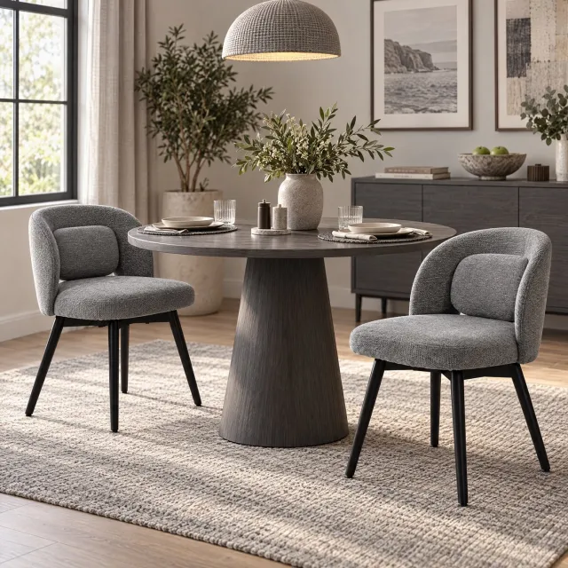 HAUSS SPOLE Eetkamerstoelen - Set van 2 - 360 Graden Draaibaar met Armleuningen - Voor Eetkamer en Keuken - Fluweel en Hout - Grijs