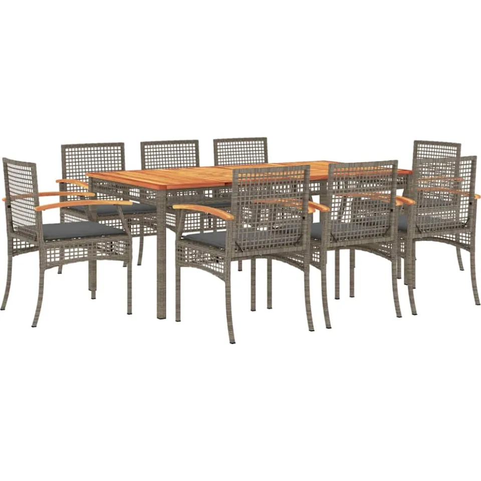 vidaXL 9-delige Tuinset met kussens poly rattan grijs, foto 3