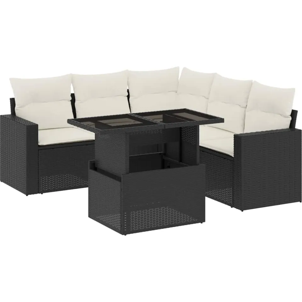 vidaXL 6-delige Loungeset met kussens poly rattan zwart, foto 3