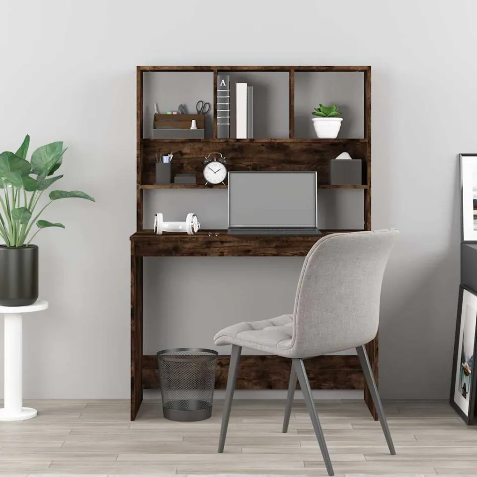 vidaXL Bureau met schappen 102x45x148 cm bewerkt hout gerookt eiken, foto 3