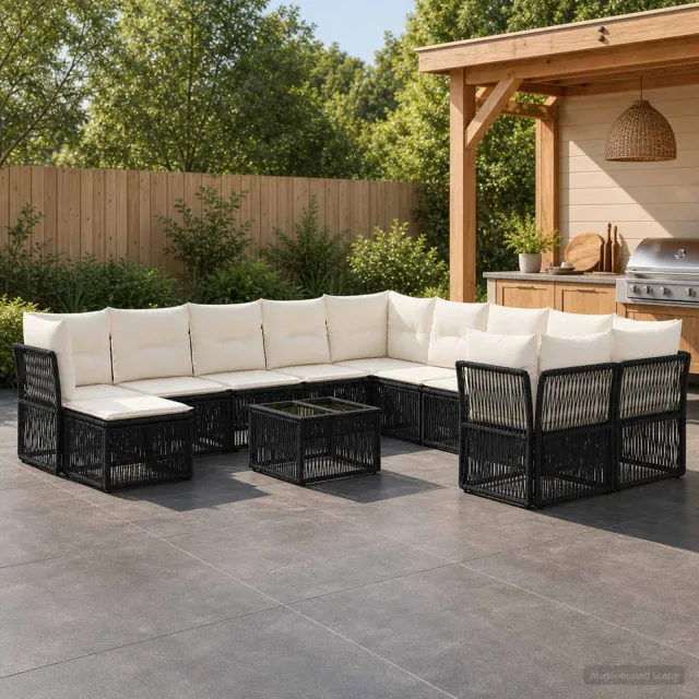 vidaXL Tuinbankenset 12 st Zwart poly rattan, foto 2