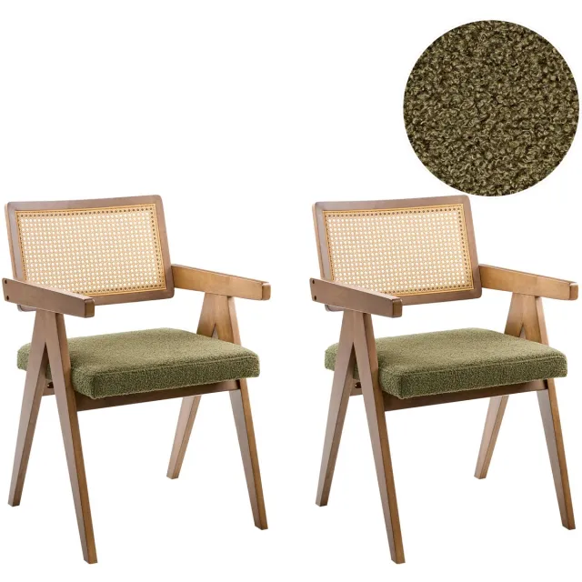 Beliani AVA - Eetkamerstoelen set van 2 - Bruin/Groen - Rubberhout