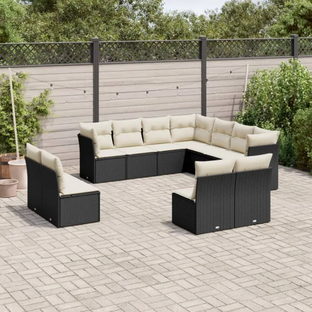 vidaXL 11-delige Loungeset met kussens poly rattan zwart, foto 2