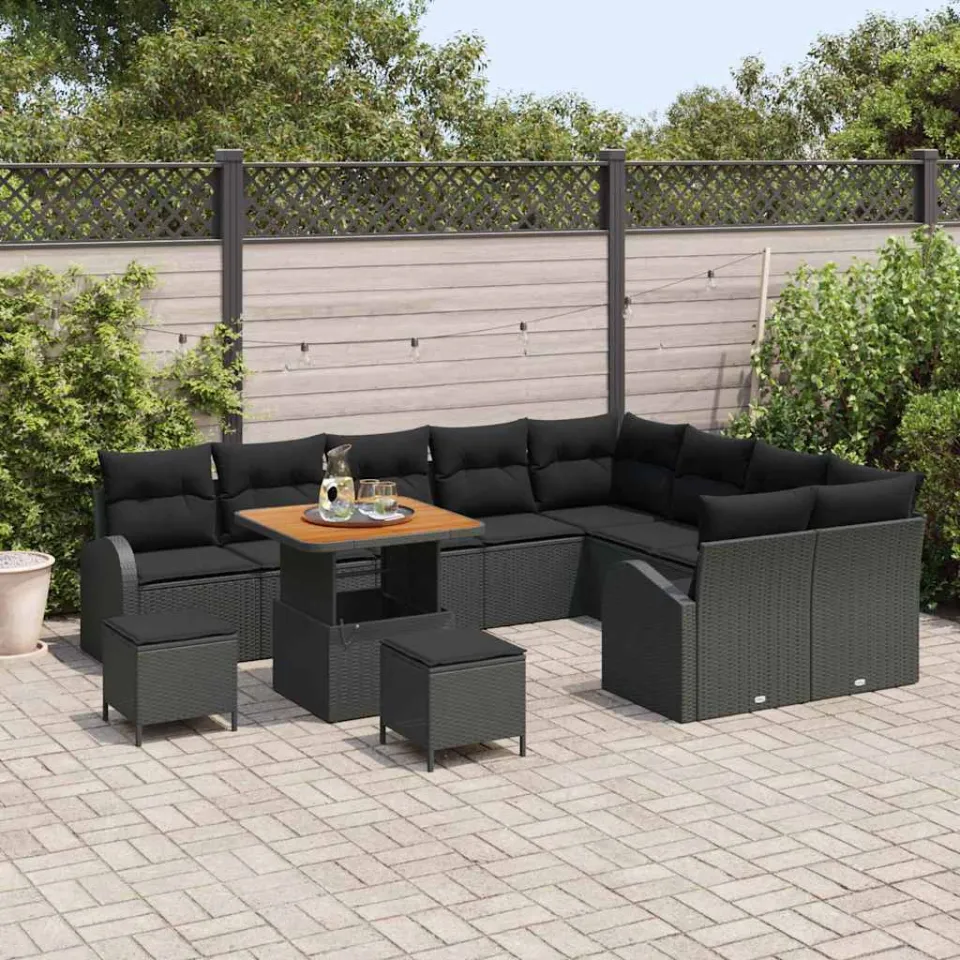 vidaXL Tuinbankenset 12 st Zwart poly rattan, foto 2