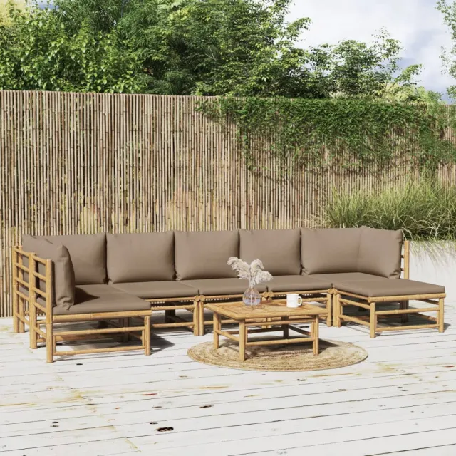 vidaXL 8-delige Loungeset met kussens bamboe taupe, foto 2