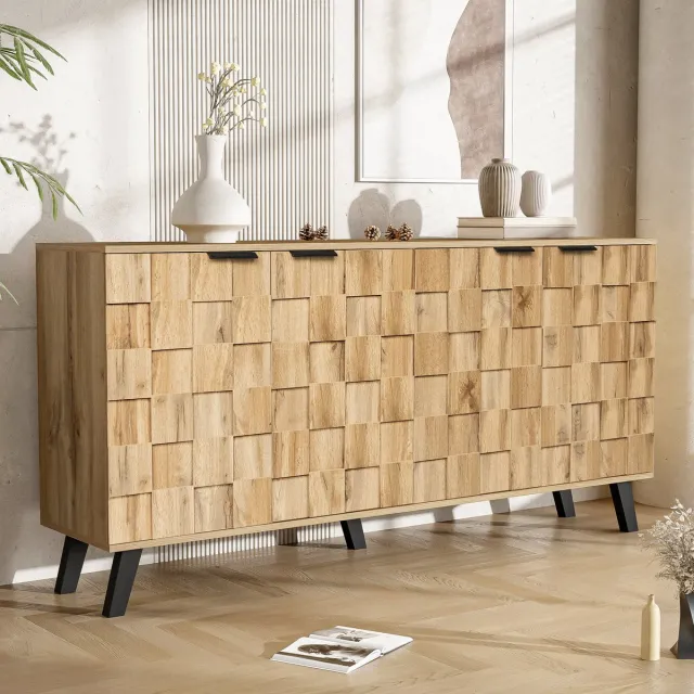 HAUSS SPOLE Dressoirs - Dressoir Met 4 Deuren En Veel Opbergruimte - Praktische Kast Voor Woonkamer - Spaanplaat - Vintage Bruin - 160,5x35,5x78 cm