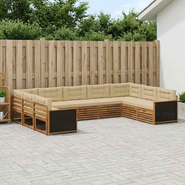 vidaXL Buiten bankenset 9 st 9-zits Natuurlijk en Beige