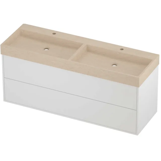 Proline Evoli Badmeubelset Hardsteen Loft 2 Laden 140x46x62 cm Sand Stone Mat White Mat Wit