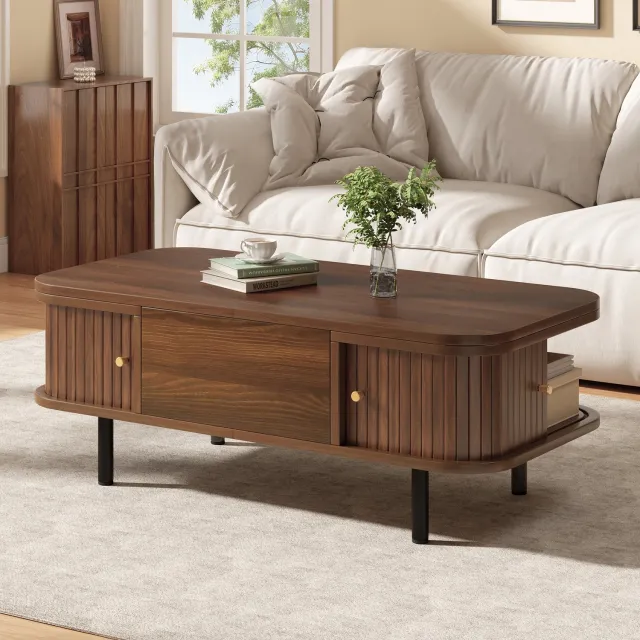 STILVORA Salontafel - In Hoogte Verstelbaar Met Opbergruimte - Voor Woonkamer En Werkkamer - Walnootkleurig MDF - 101x51x52,5 Cm