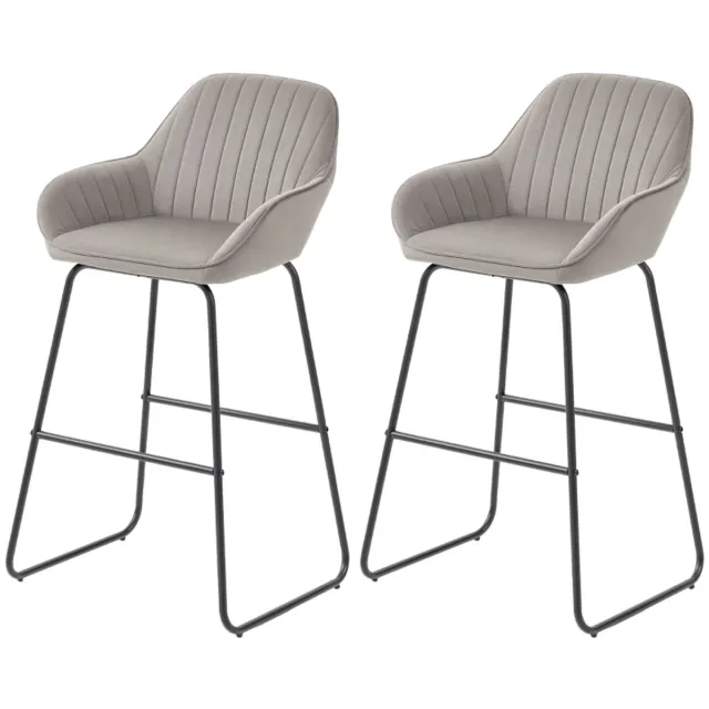 Clruro Barkruk Set van 2 - 50,5 x 53 x 96 cm - Gepolsterd met Voetsteun - Stof/Metaal - Grijs