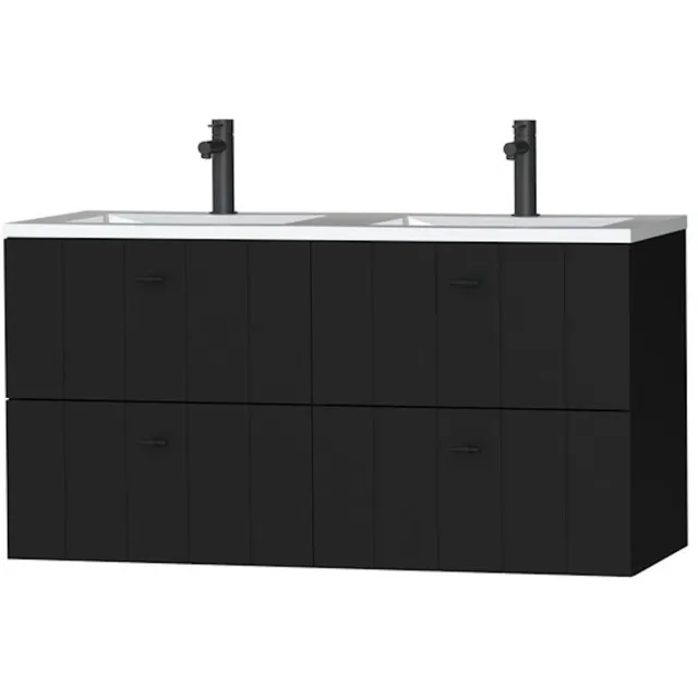 Tiger Maryport Meubelset 120 cm met 4 lades Mat zwart incl Quadro wastafel Hoogglans wit - 1496028915