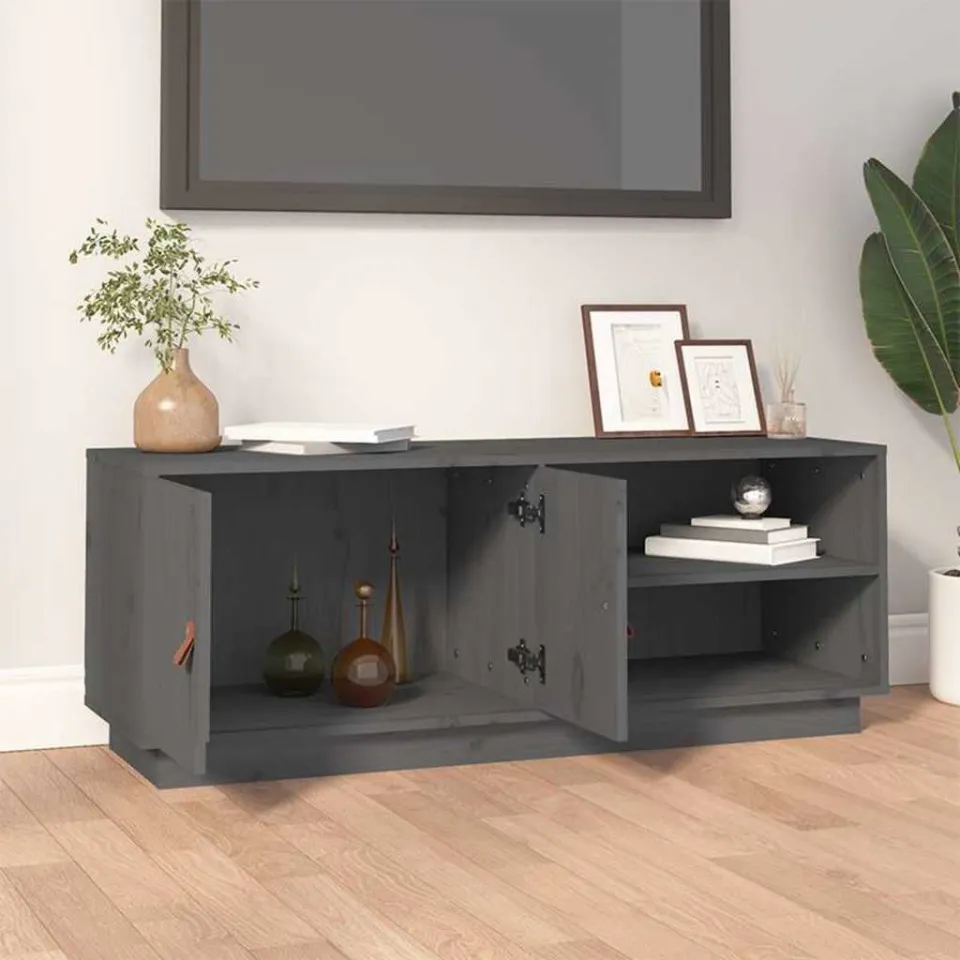 vidaXL Tv-meubel 105x34x40 cm massief grenenhout grijs, foto 2