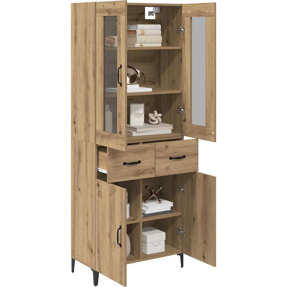 vidaXL Highboard Artisan Eiken 69,5 x 34 x 180 cm Bewerkt hout Bruin