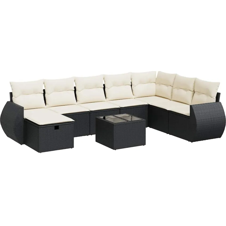 vidaXL 9-delige Loungeset met kussens poly rattan zwart, foto 3