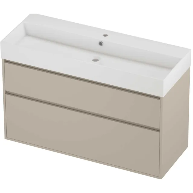 Proline Zara Badmeubelset Porselein Loft 1 Kraangat Greeploos 120x46x78 cm Glans Wit Soft Linen Beige