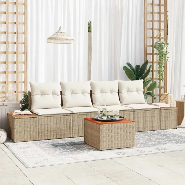 vidaXL Tuin Sofa Set 5 st Beige Poly riet, foto 2