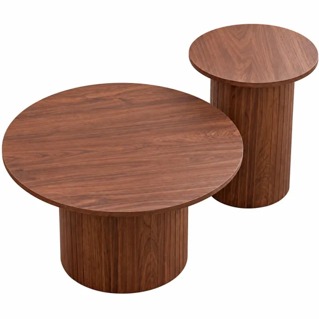 Veya Salontafel Rond - Set van 2 - Salontafels - Tafels - Scandinavisch design - MDF - Dark Wood - 70 × 40 cm - 40 × 50 cm Donker hout