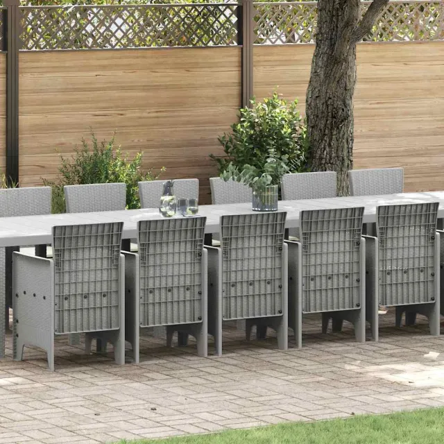 vidaXL Tuin Eettafelset met kussens 17 st Lichtgrijs PP, foto 2