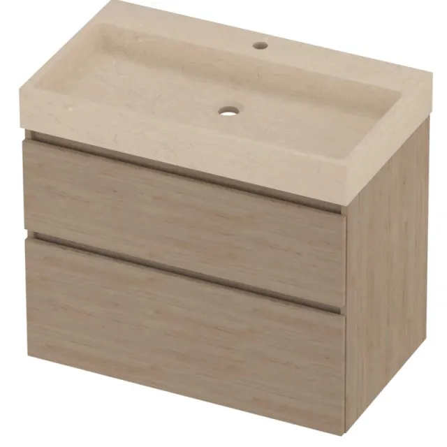 Proline Evoli Badmeubelset Hardsteen Loft 1 Kraangat Asymmetrisch 80x46x70 cm Sand Stone Ideal Oak Eiken