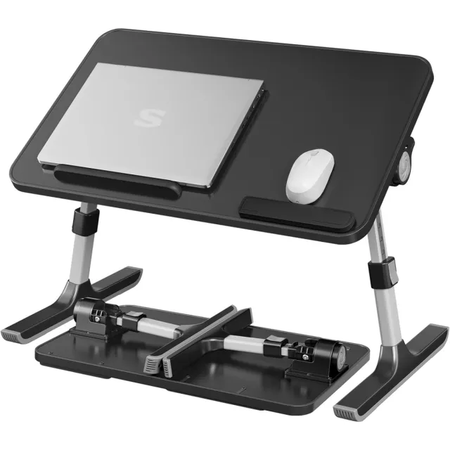 Songmics Laptoptafel – zwart – 52x30x23 cm – met lade en aluminium frame – Inktzwart
