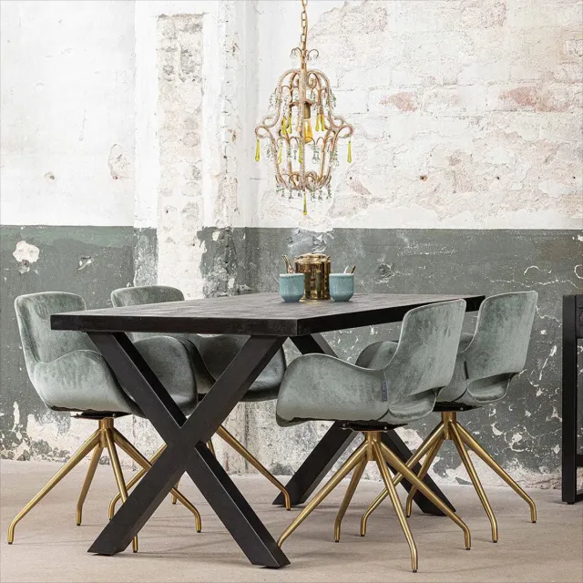 Mahom Mangohouten Eettafel Columbus Black Rechthoek 160x90 cm Mahom Industrieel - Dinertafel van Mangohout & Metaal - Industriële Eettafel Bruin