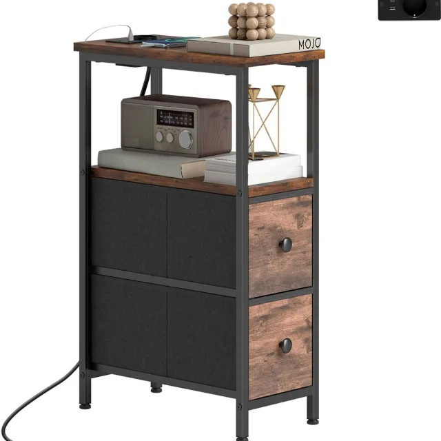 Homcom Side Table-Spaanplaat, Staal-20L x 40B x 63H cm-Rustiek-Bruin