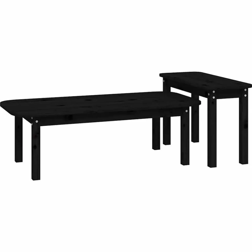 vidaXL 2-delige Salontafelset massief grenenhout zwart, foto 4