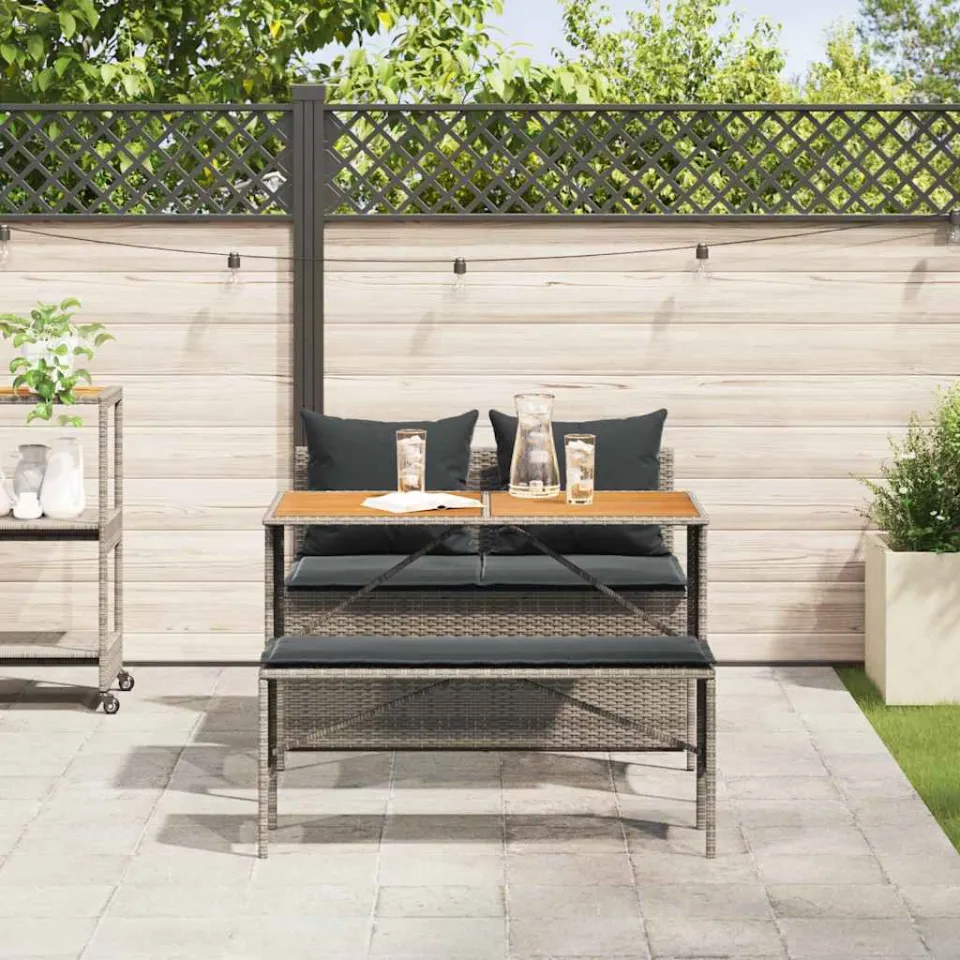 vidaXL 3-delige tuinset met kussens, grijs polyrotan, foto 3