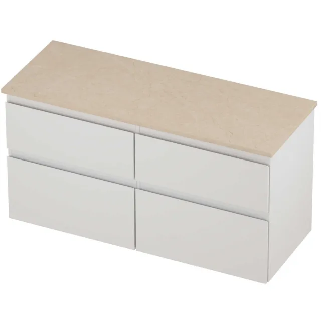 Proline Deck Badmeubelset Hardsteen Asymmetrisch 4 Laden 120x46x55 cm Sand Stone Glans Wit
