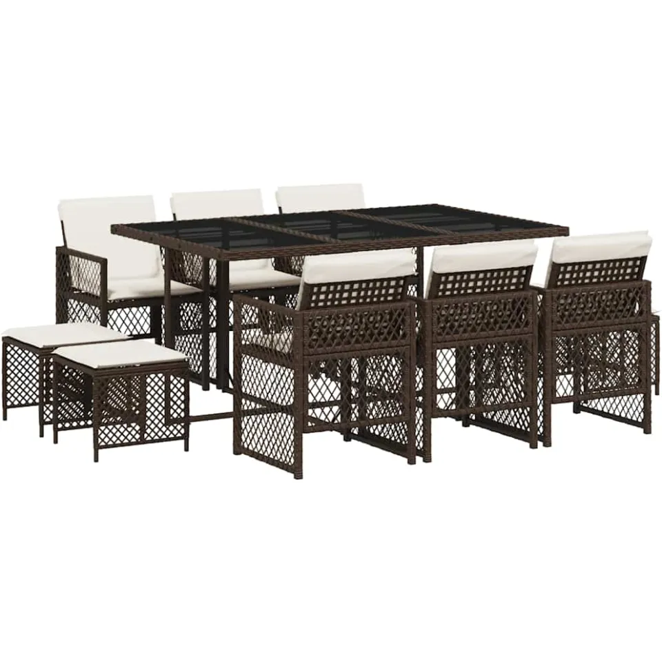 vidaXL 11-delige Tuinset met kussens poly rattan bruin, foto 4