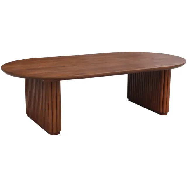 sweeek Ovale salontafel rubberhout met eikenfineer - l 122 x b 65 x h 35 cm - gabrielle Walnoot