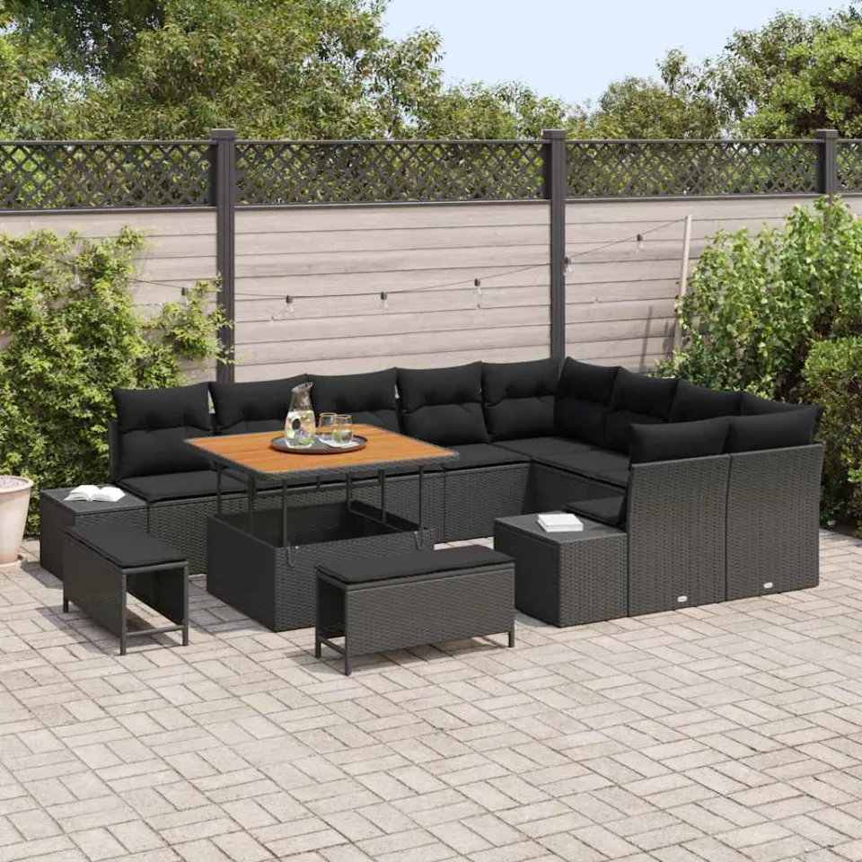 vidaXL Tuinbankenset 12 st Zwart poly rattan, foto 2