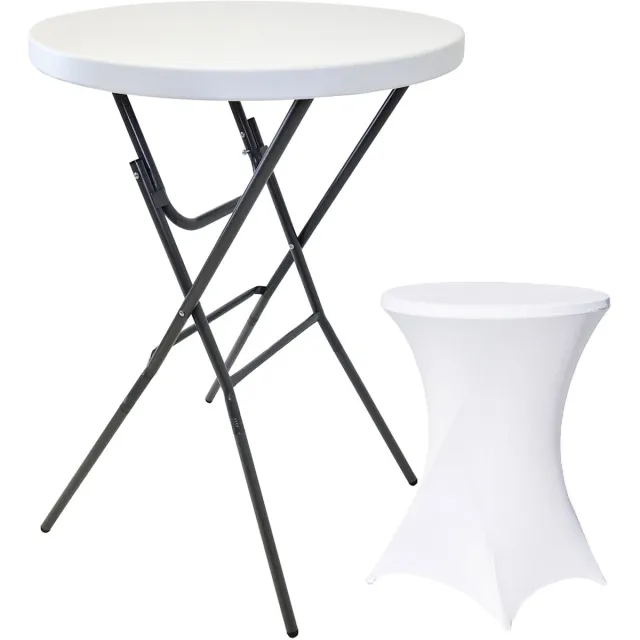 TRUTZHOLM Statafel met witte hoes - Inklapbaar - Kunststof tafelblad Ø 80 cm in wit - 110 cm hoog - Gepoedercoat stalen frame in grijs