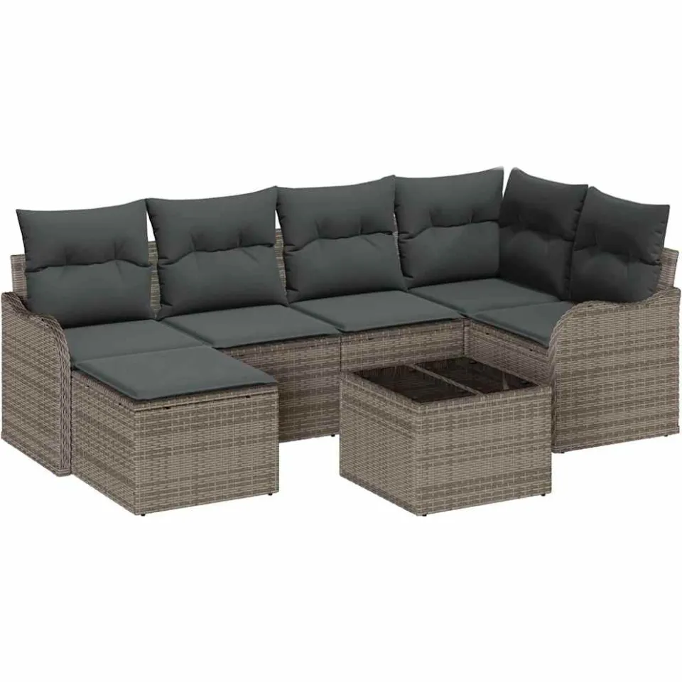 vidaXL Tuin Sofa Set 7 st Grijs poly rattan