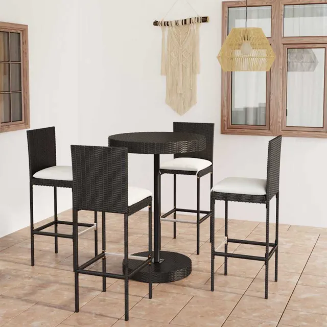 vidaXL 5-delige Tuinbarset met kussens poly rattan zwart, foto 2