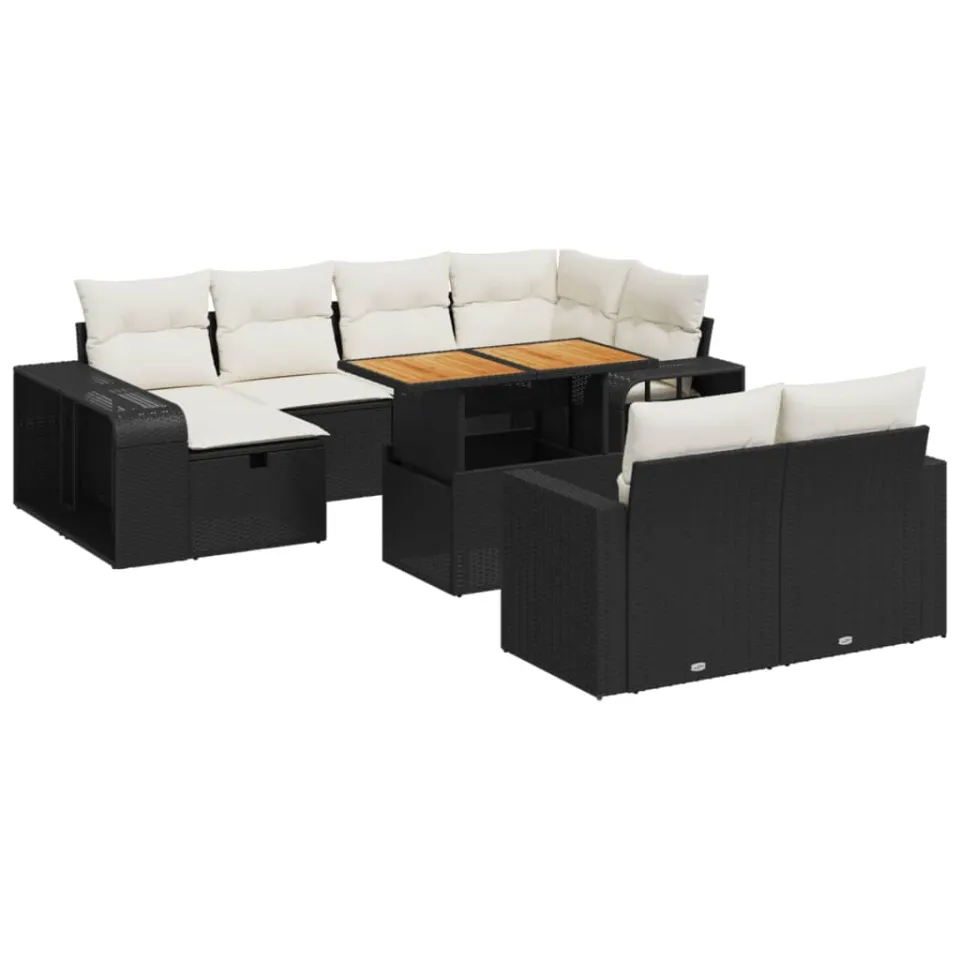 vidaXL 11-delige Loungeset met kussens poly rattan zwart