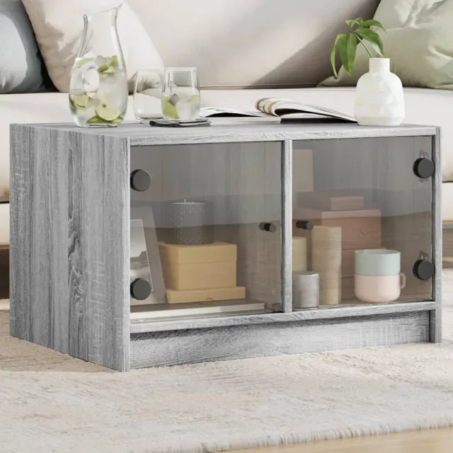 vidaXL Salontafel met glazen deuren 68x50x42 cm grijs sonoma eiken, foto 2