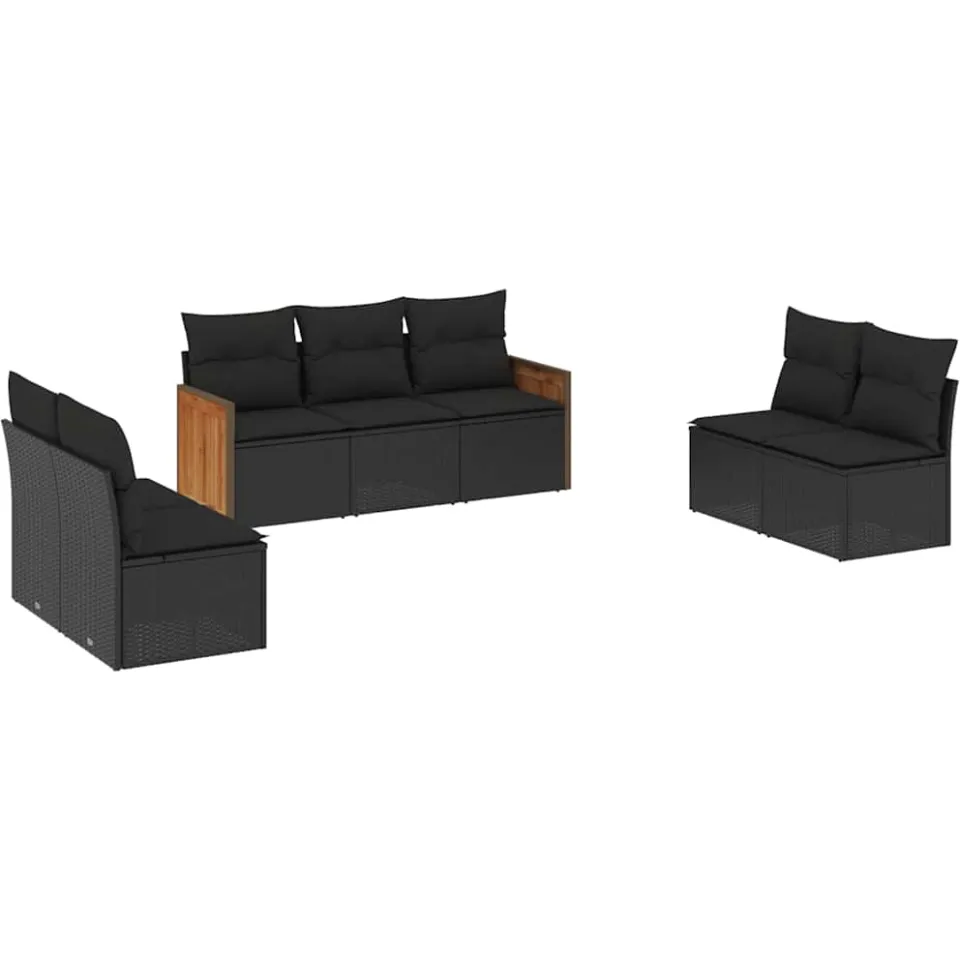 vidaXL 7-delige Loungeset met kussens poly rattan zwart, foto 3