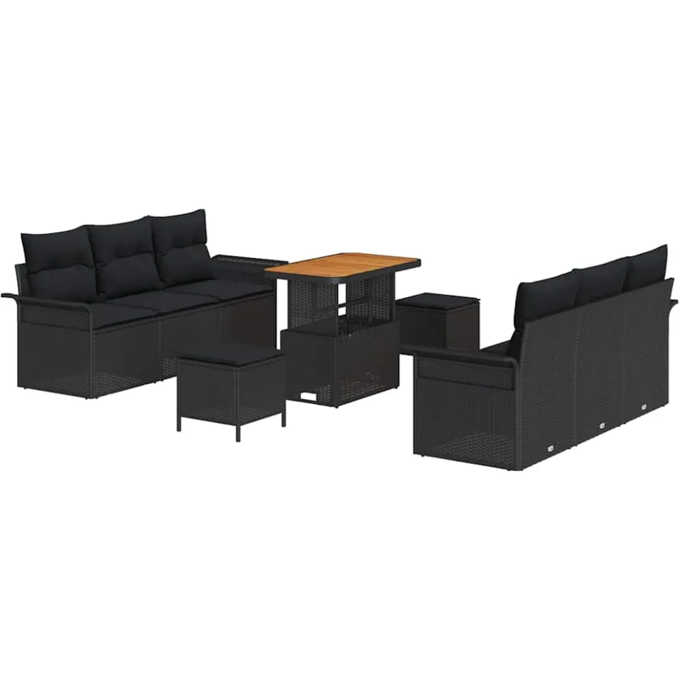vidaXL Tuinbankenset 9 st Zwart poly rattan